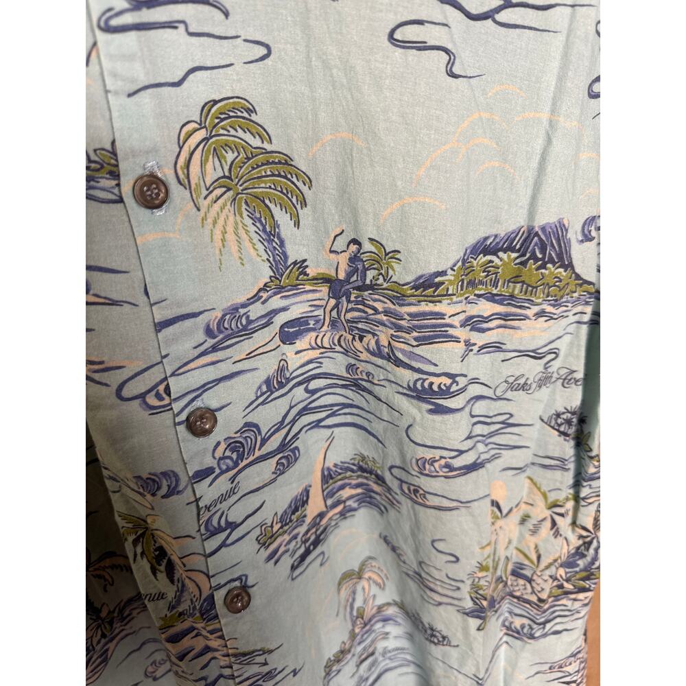 Saks Fifth Avenue Tori Richard Blue Beach
Button Down Aloha Shirt Men Size L - Picture 3 of 7